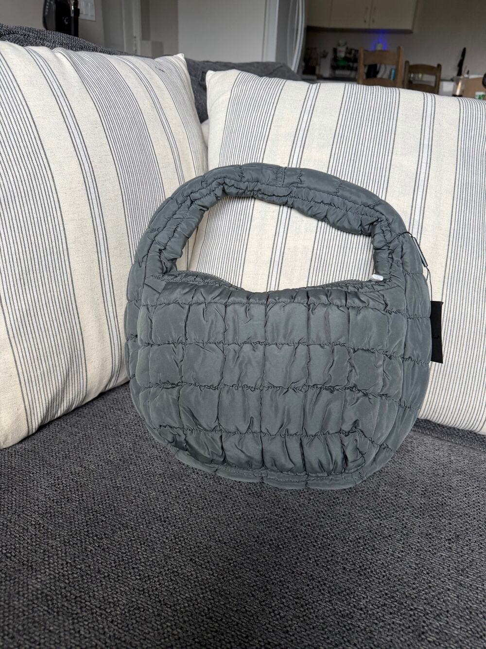 Boutique Quilted Hobo Bag Gray